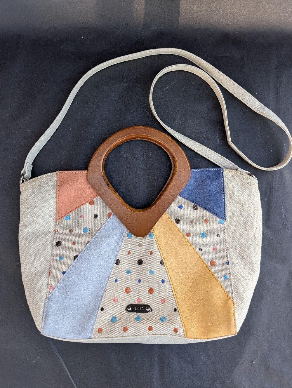 Vintage Relic Purse Handbag Crossbody Bag Striped Wooden Handle W/ Strap Y2K 80s